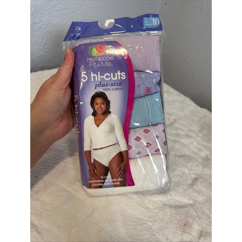 Fruit of the Loom Fit for Me 5 Pack Hi-Cuts Plus Size 10 Cotton Panties Assorted